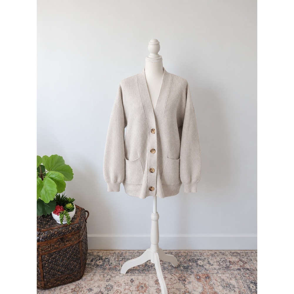 Aerie Cream Chunky Ribbed Knit Cardigan Sweater S/P Oversized Button Front